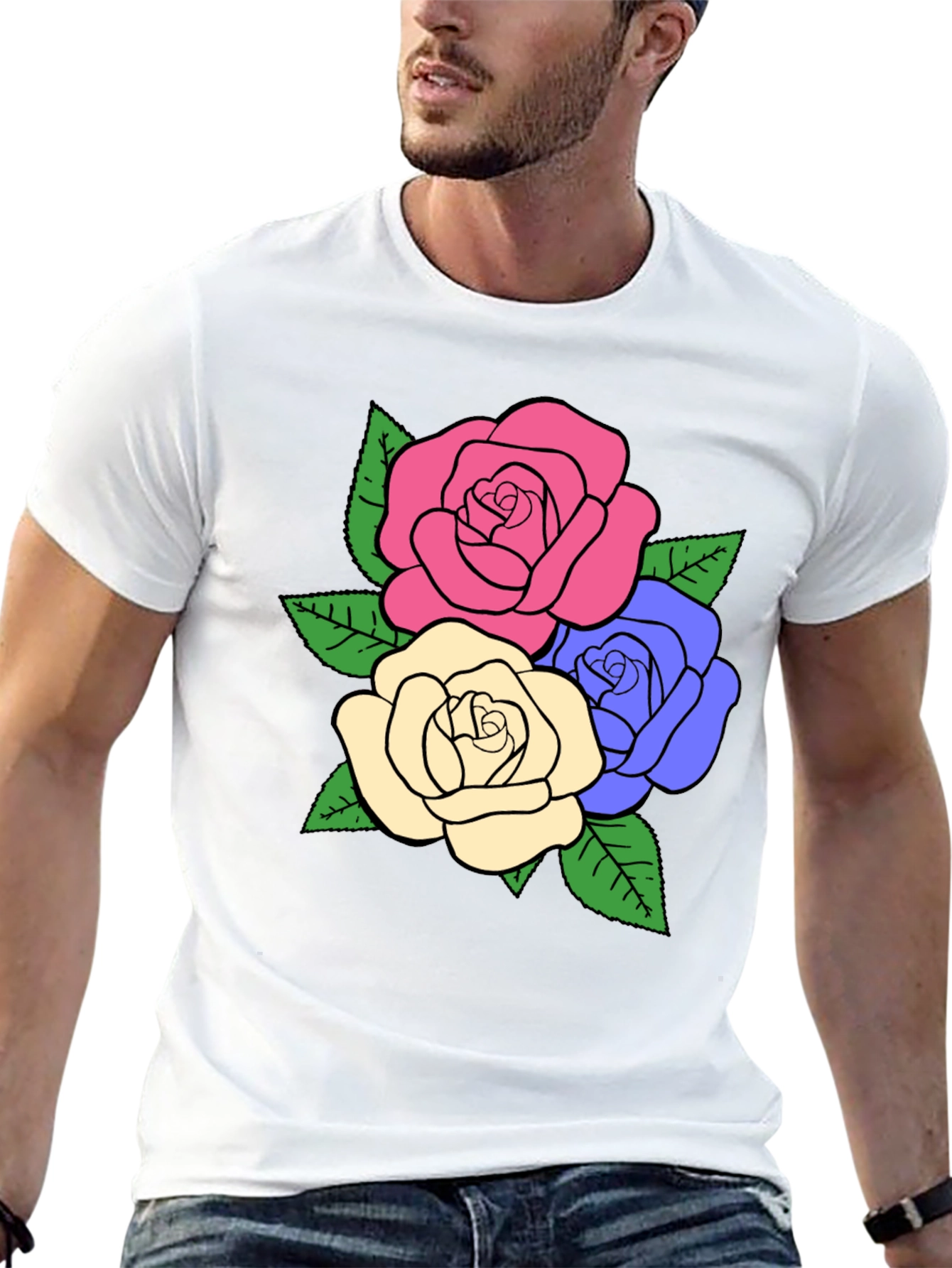 Camiseta Negra con Diseño Floral de Rosas