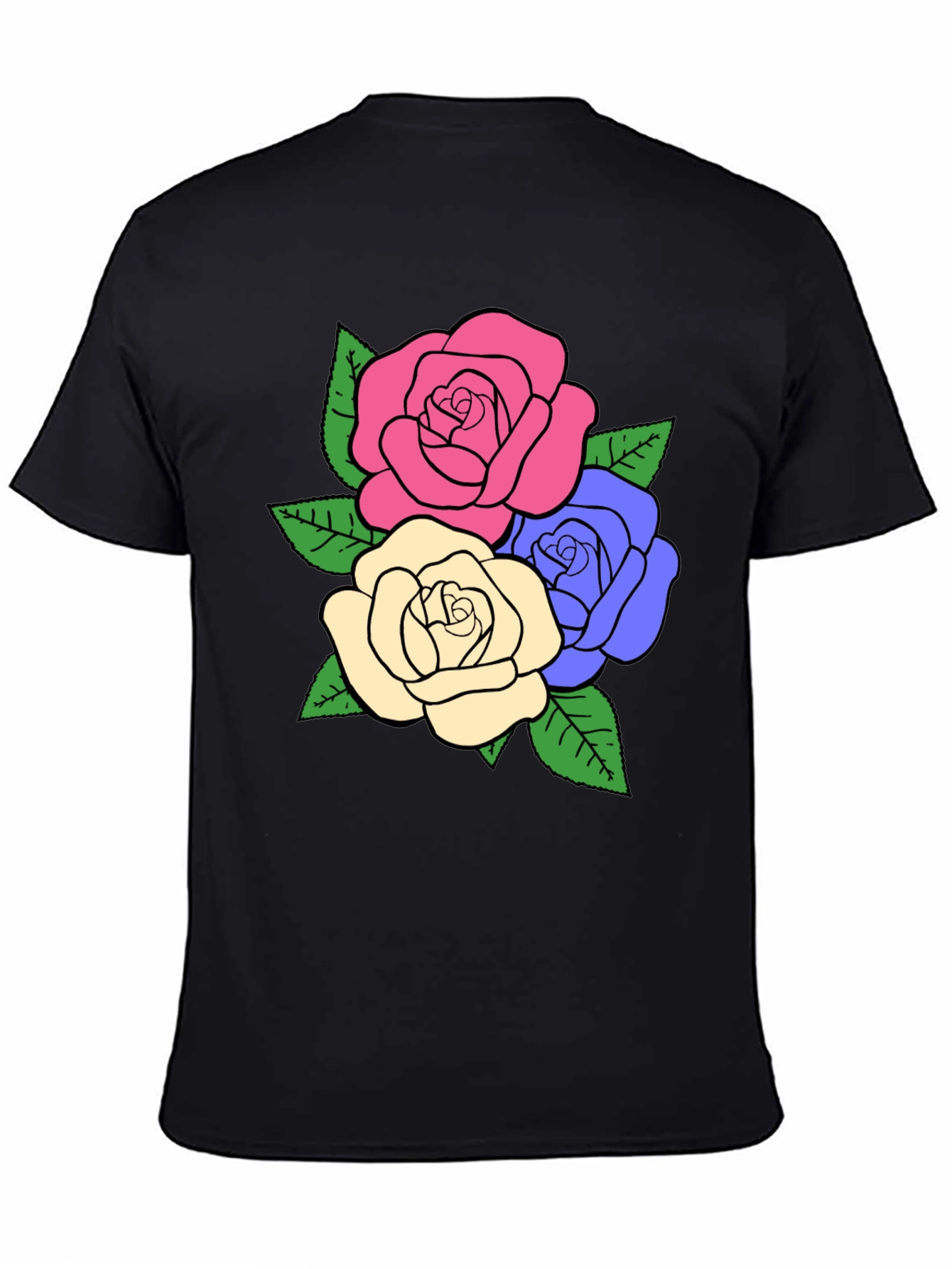 Camiseta Negra con Diseño Floral de Rosas