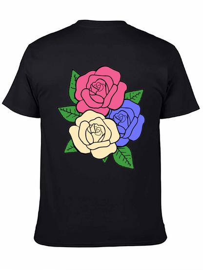 Camiseta Negra con Diseño Floral de Rosas