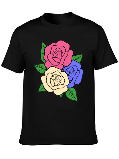 Camiseta Negra con Diseño Floral de Rosas