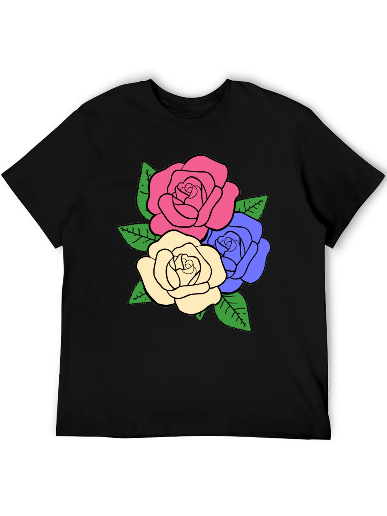 Camiseta Negra con Diseño Floral de Rosas