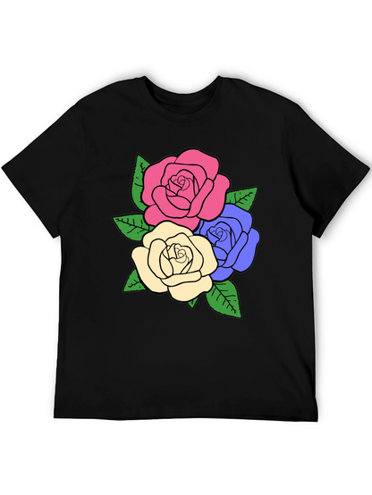Camiseta Negra con Diseño Floral de Rosas