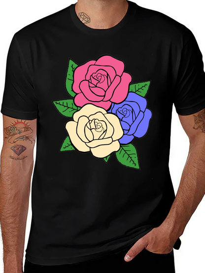 Camiseta Negra con Diseño Floral de Rosas