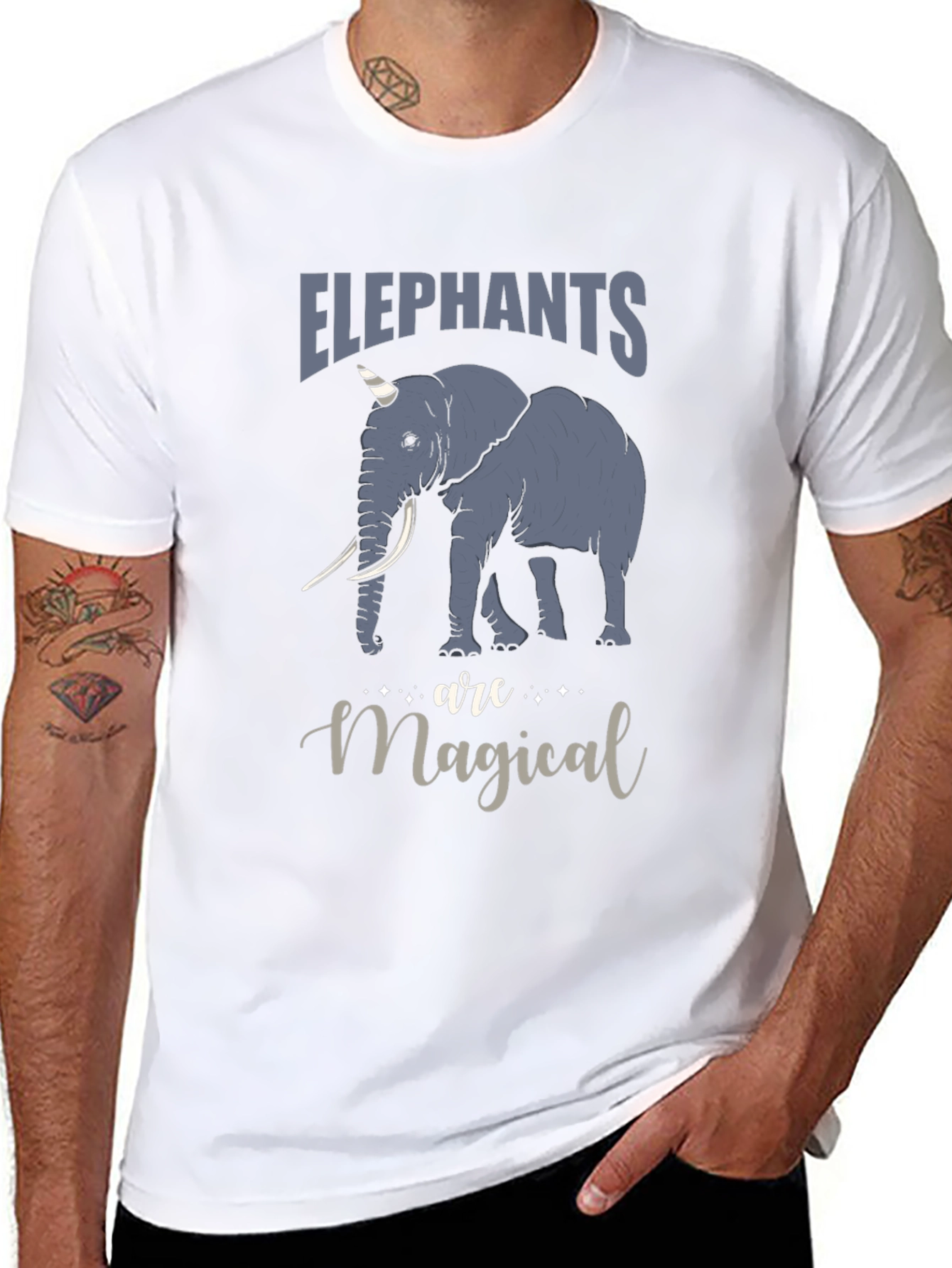 Camiseta Negra con Estampado de Elefante Mágico