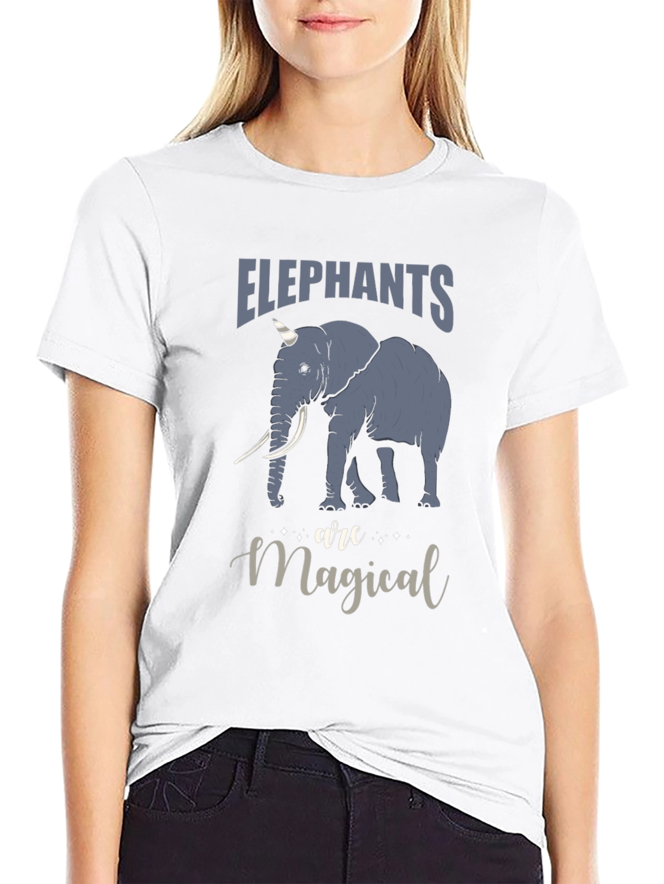 Camiseta Negra con Estampado de Elefante Mágico