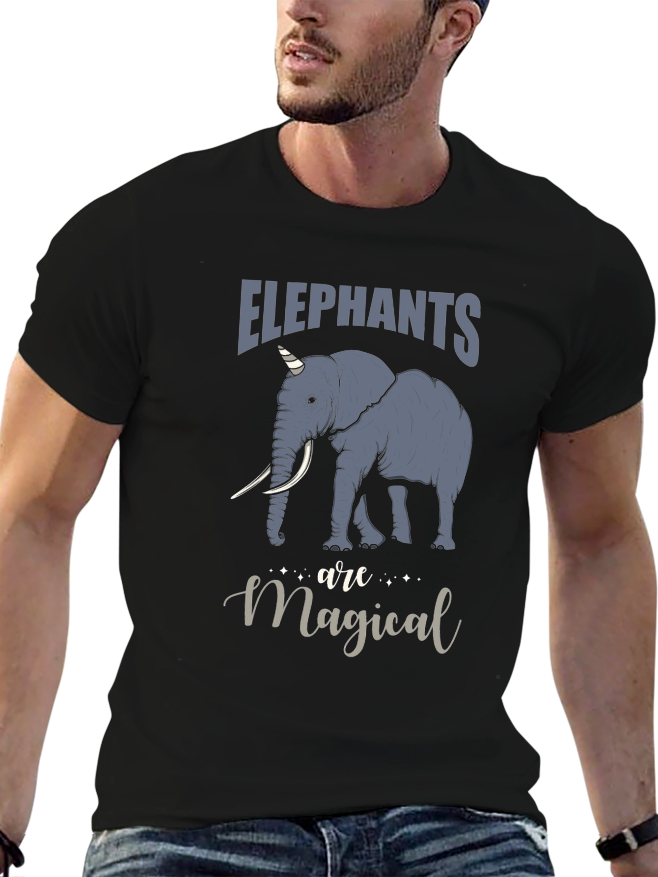 Camiseta Negra con Estampado de Elefante Mágico