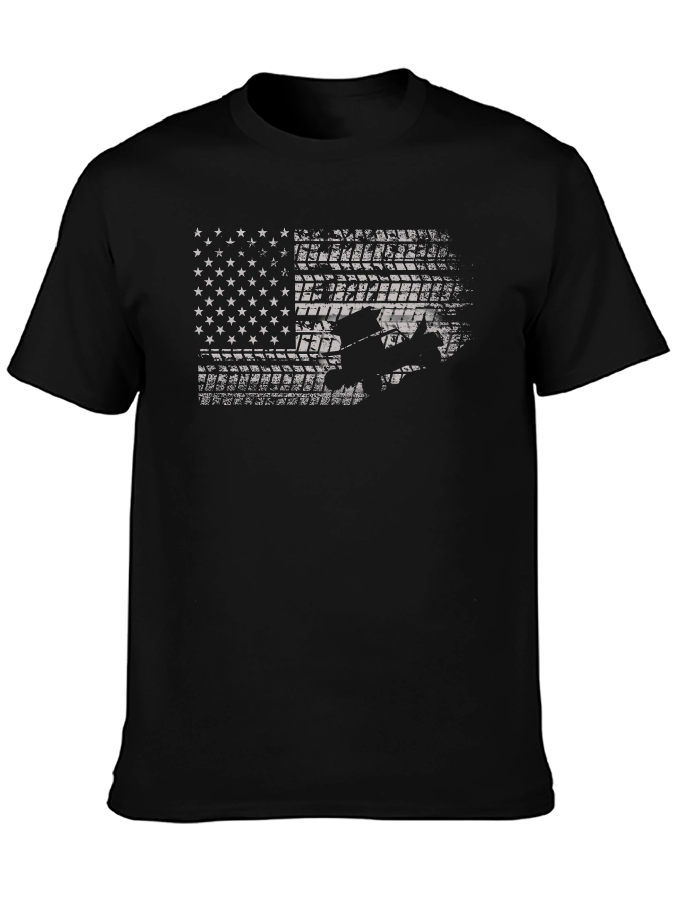Camiseta Negra con Diseño de Bandera Americana Todoterreno
