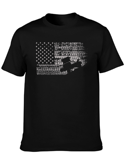 Camiseta Negra con Diseño de Bandera Americana Todoterreno