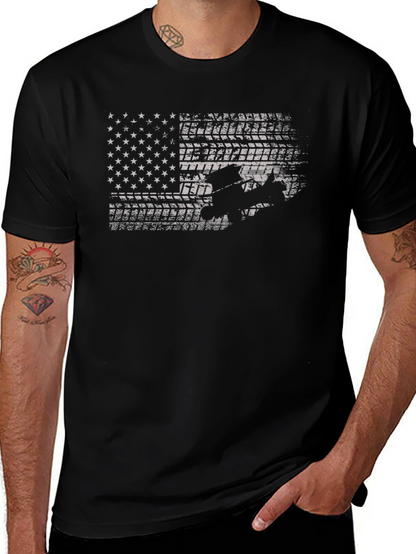 Camiseta Negra con Diseño de Bandera Americana Todoterreno