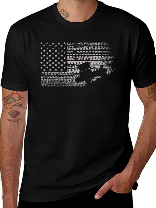 Camiseta Negra con Diseño de Bandera Americana Todoterreno