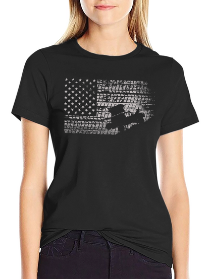 Camiseta Negra con Diseño de Bandera Americana Todoterreno