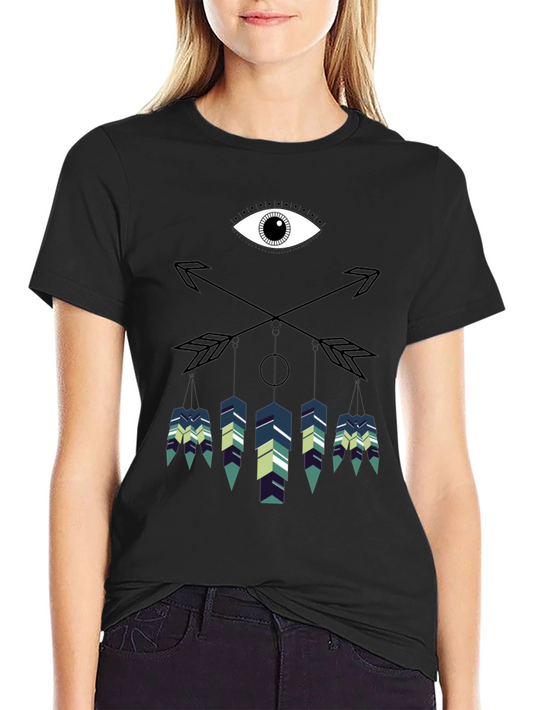 Camiseta Negra con Diseño Ojo y Flechas