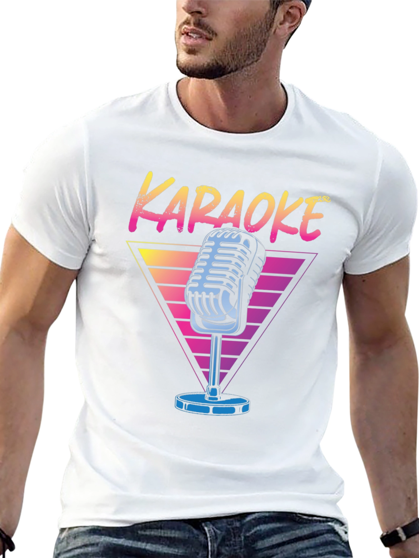 Camiseta Negra Karaoke Retro para Hombre