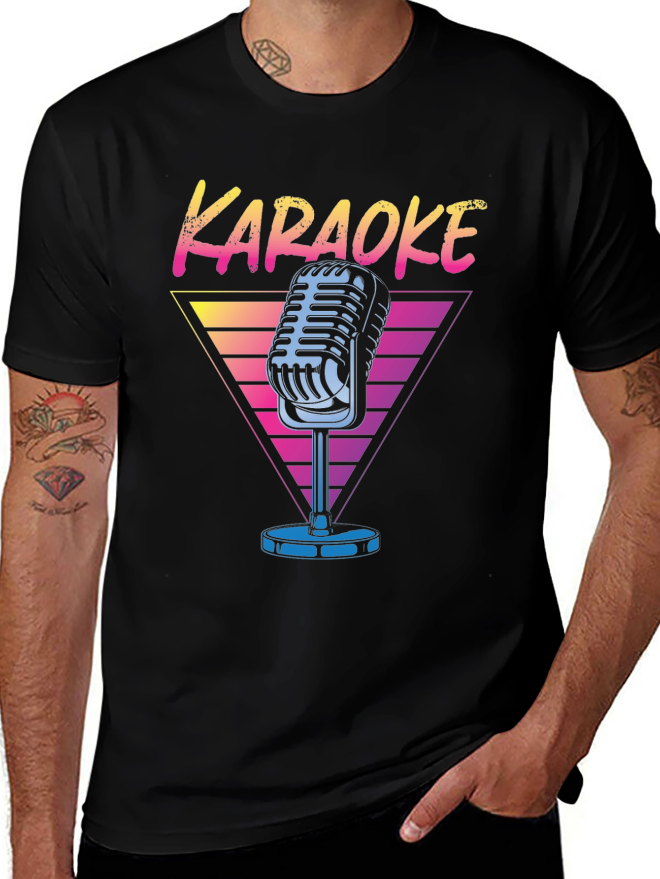 Camiseta Negra Karaoke Retro para Hombre