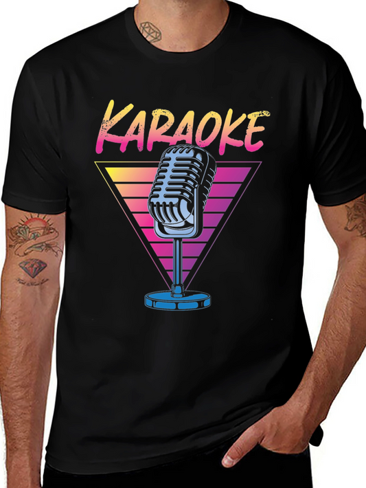 Camiseta Negra Karaoke Retro para Hombre