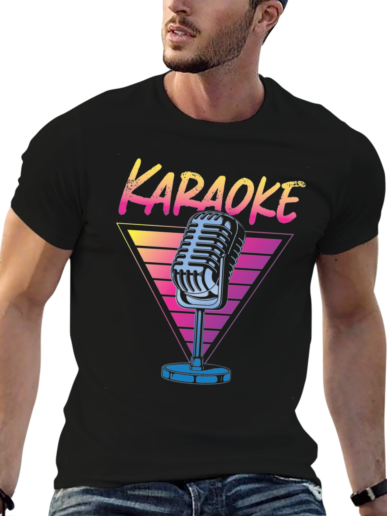 Camiseta Negra Karaoke Retro para Hombre