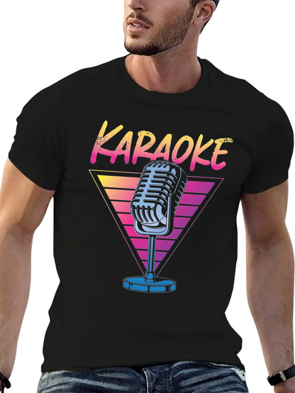 Camiseta Negra Karaoke Retro para Hombre