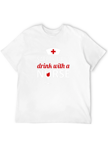 Camiseta Negra Safety First Drink With a Nurse