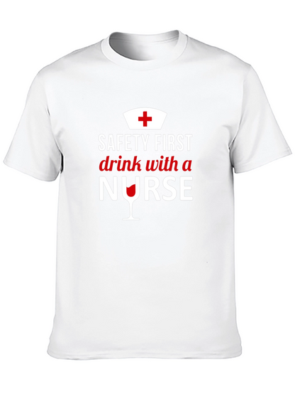 Camiseta Negra Safety First Drink With a Nurse