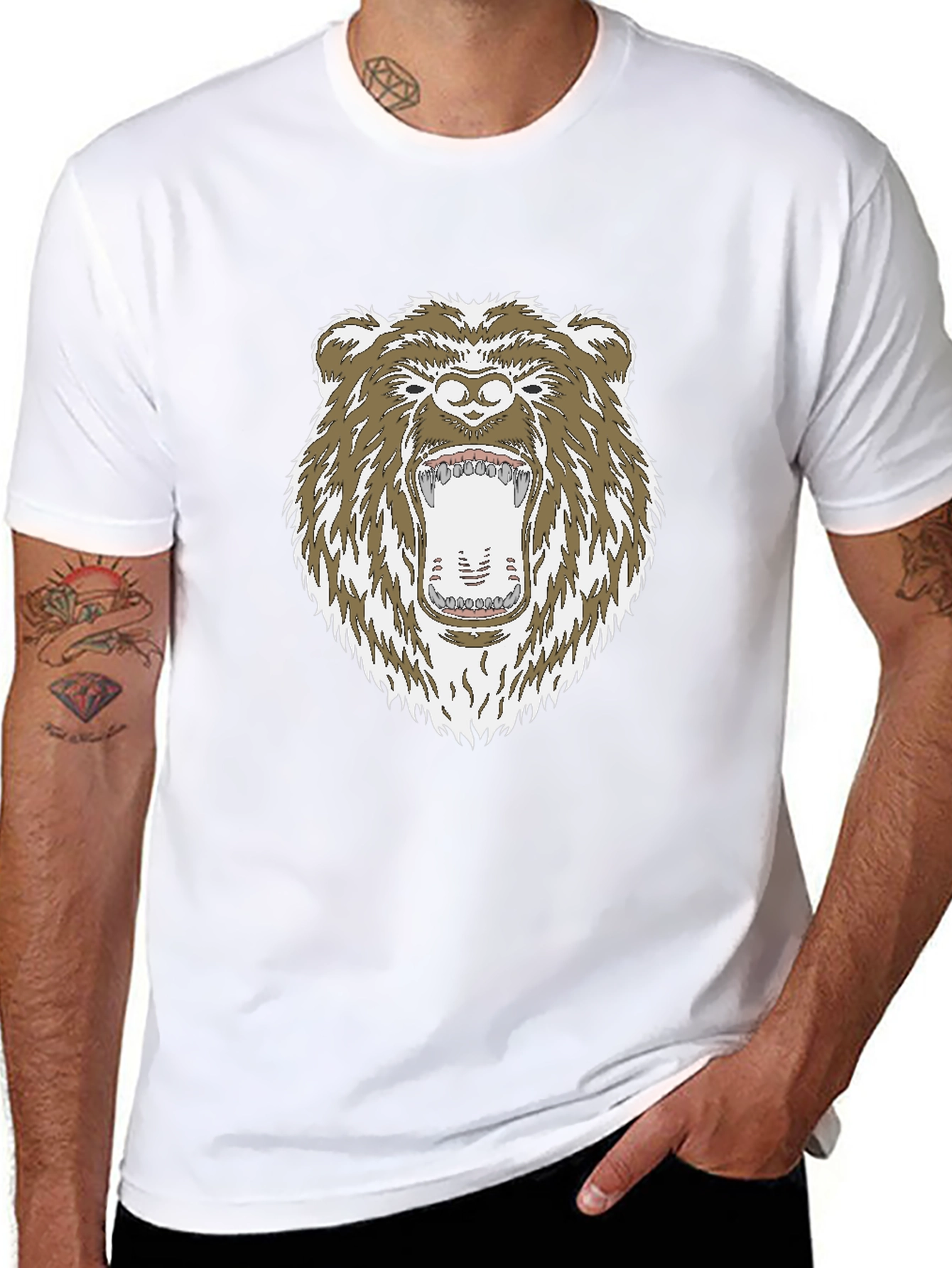 Camiseta Negra con Estampado de Oso Grizzly