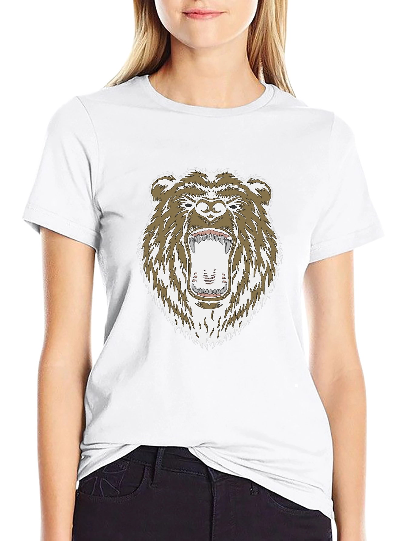 Camiseta Negra con Estampado de Oso Grizzly