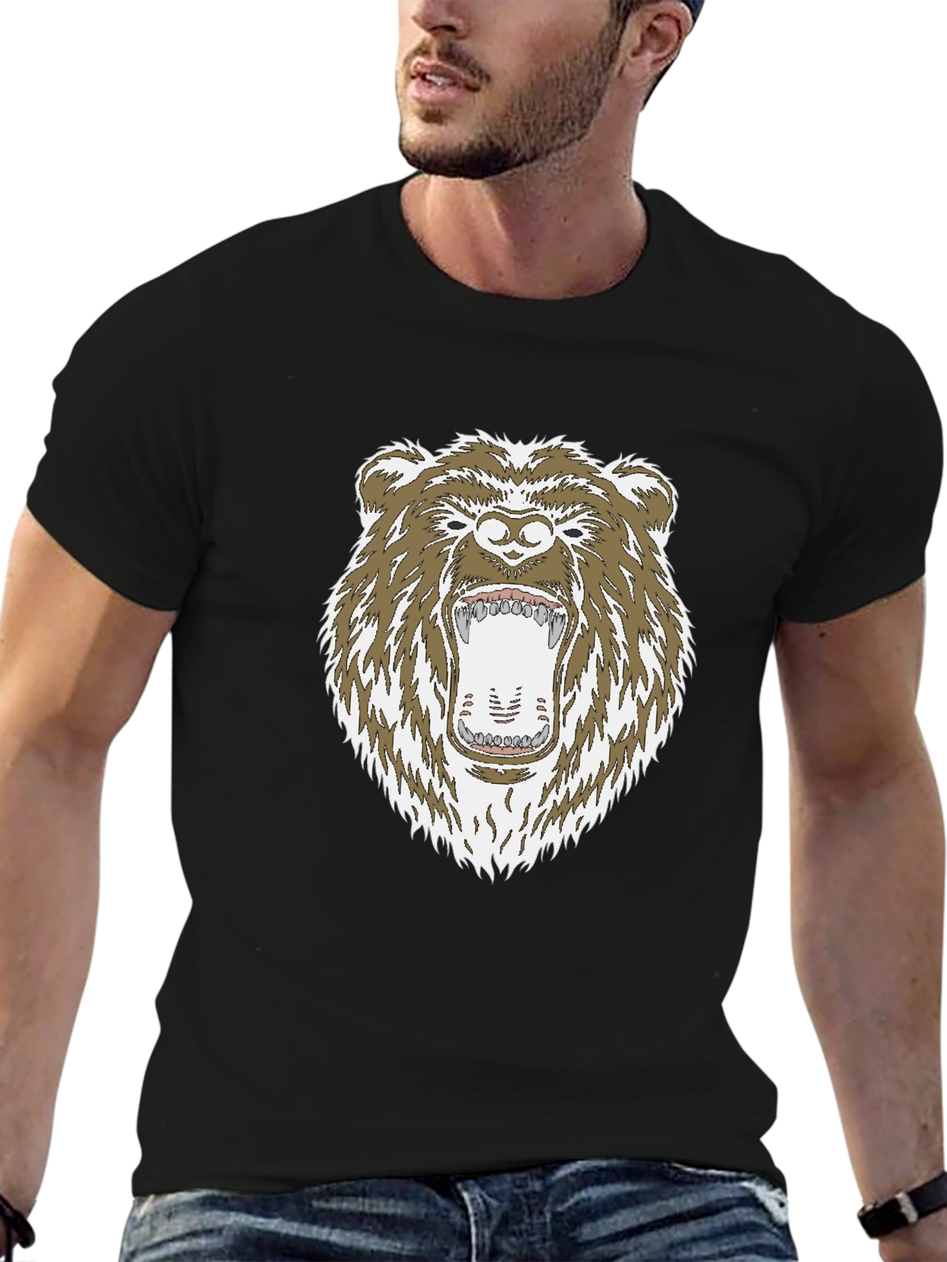 Camiseta Negra con Estampado de Oso Grizzly