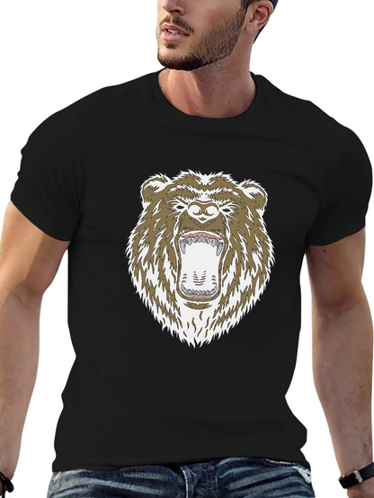 Camiseta Negra con Estampado de Oso Grizzly