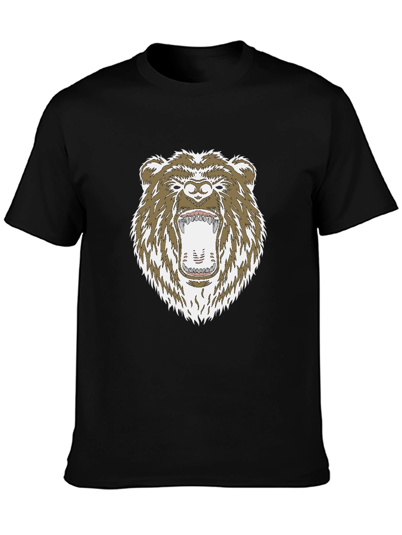 Camiseta Negra con Estampado de Oso Grizzly