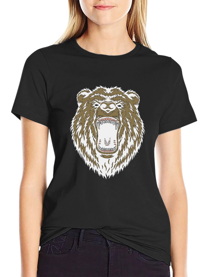 Camiseta Negra con Estampado de Oso Grizzly