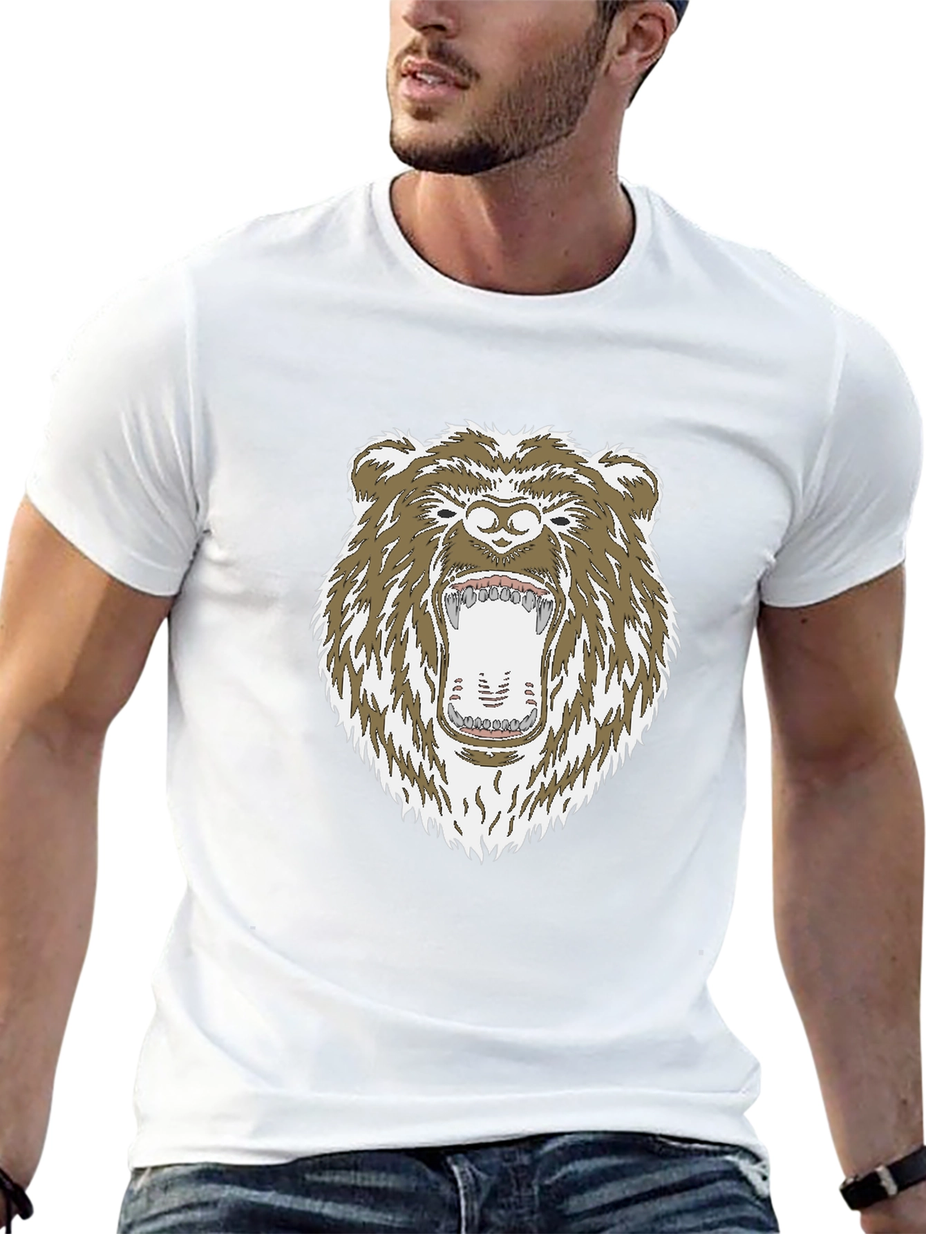 Camiseta Negra con Estampado de Oso Grizzly