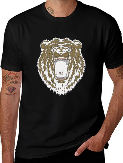 Camiseta Negra con Estampado de Oso Grizzly