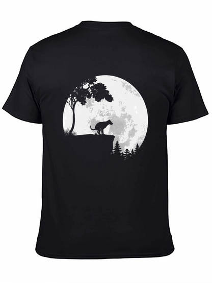 Camiseta Negra Estampada: Perro aullando a la Luna