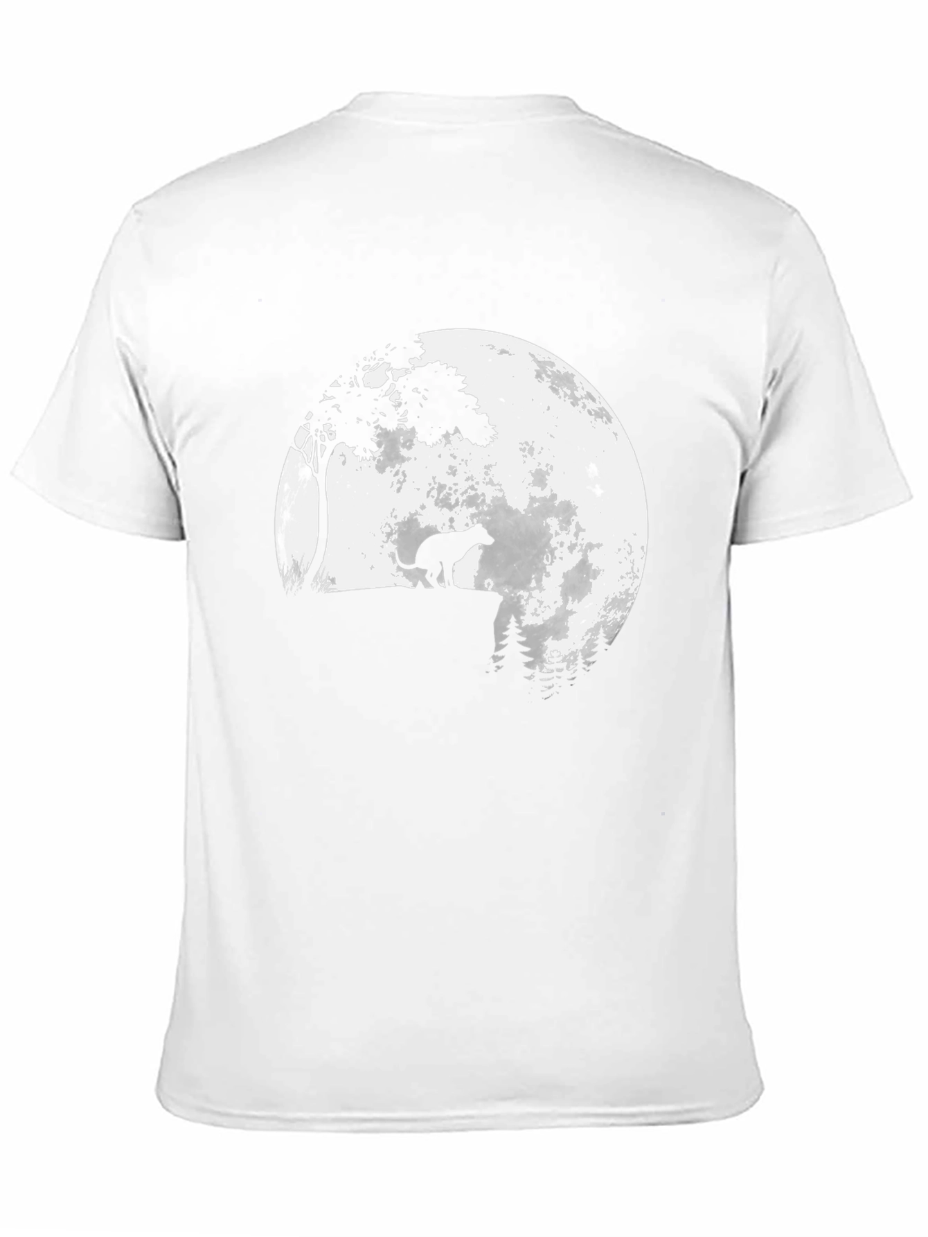 Camiseta Negra Estampada: Perro aullando a la Luna