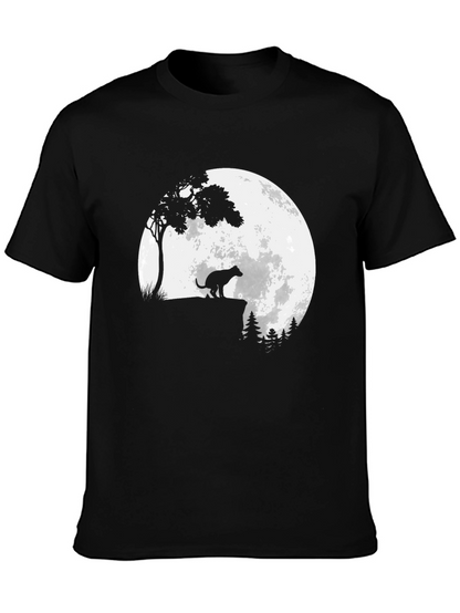 Camiseta Negra Estampada: Perro aullando a la Luna