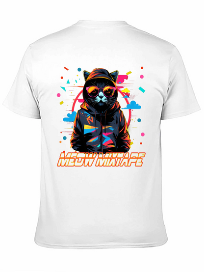 Camiseta Negra con Diseño de Gato DJ Meow Mixtape