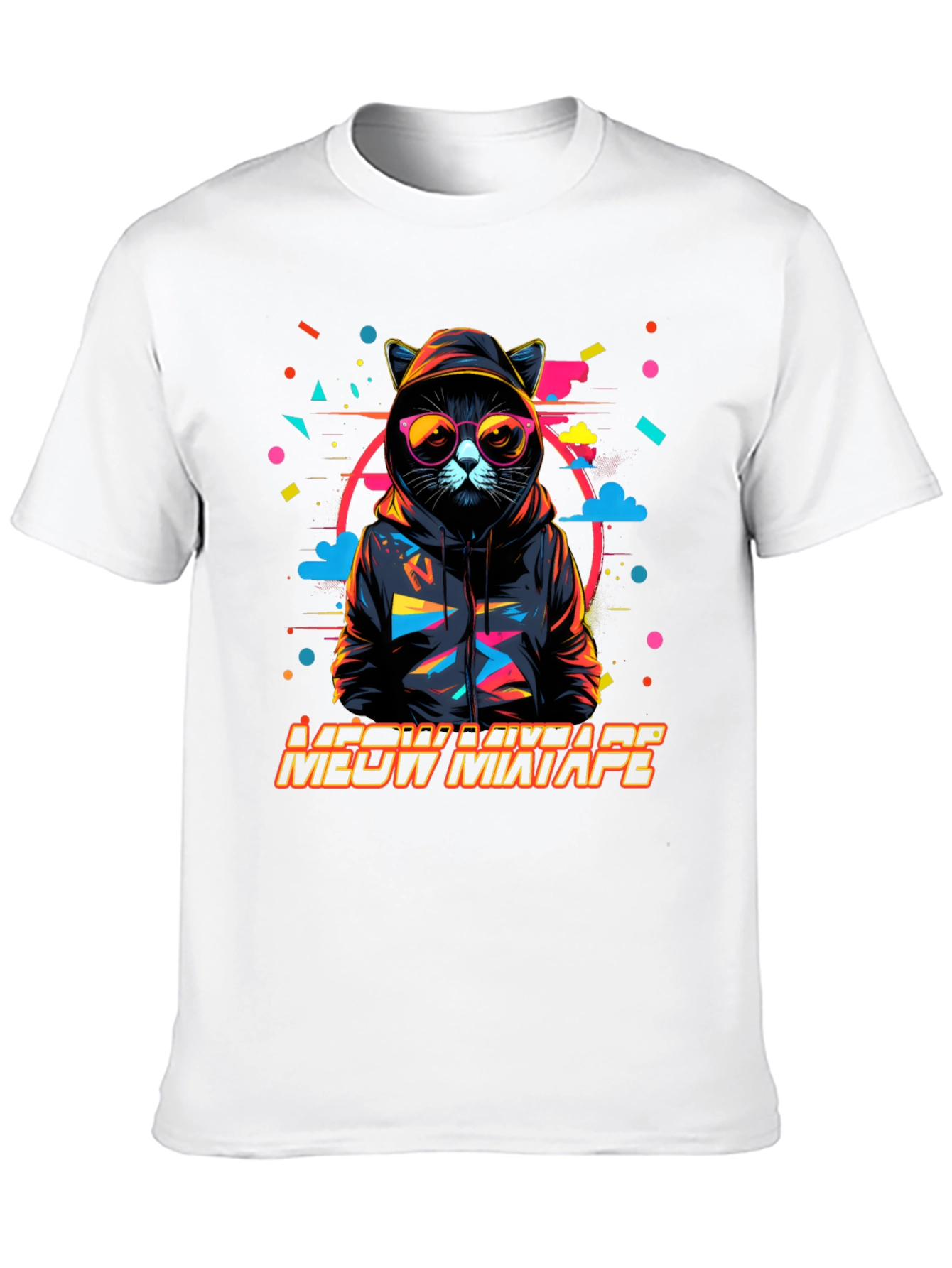 Camiseta Negra con Diseño de Gato DJ Meow Mixtape