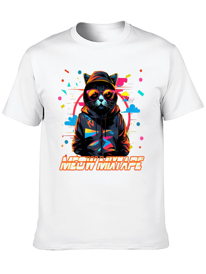 Camiseta Negra con Diseño de Gato DJ Meow Mixtape