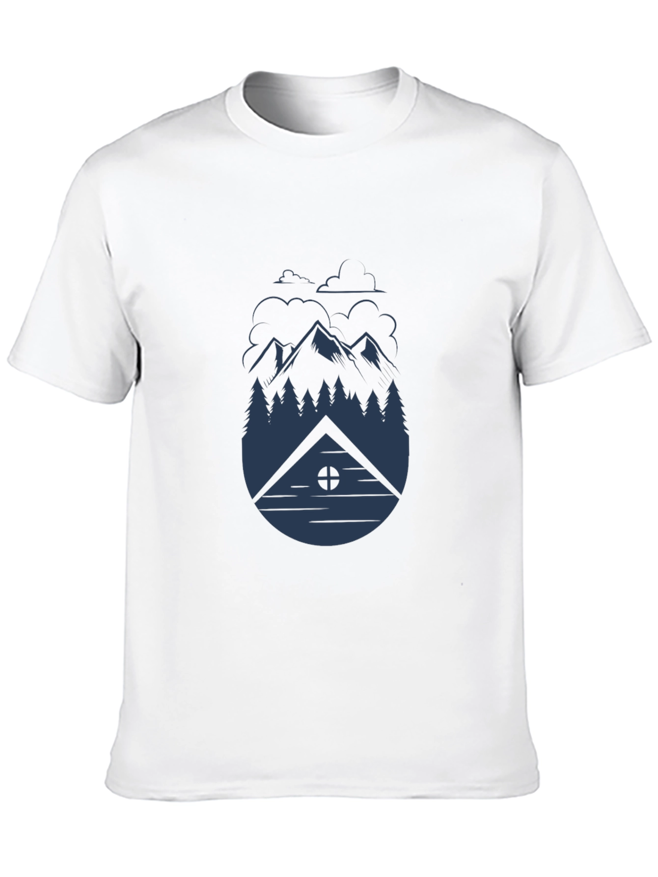 Camiseta Negra Hombre - Diseño Montaña y Cabaña