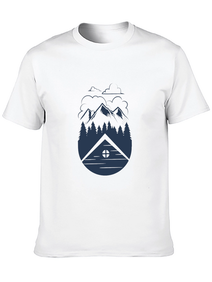 Camiseta Negra Hombre - Diseño Montaña y Cabaña