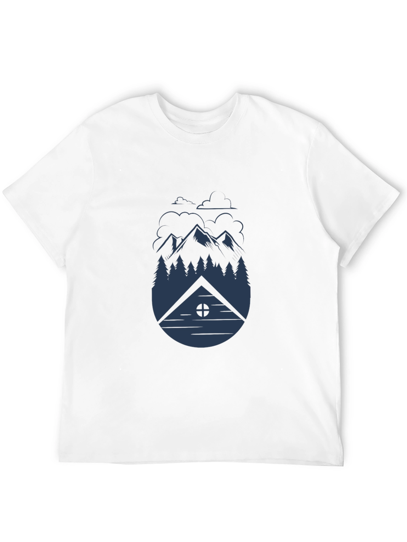 Camiseta Negra Hombre - Diseño Montaña y Cabaña