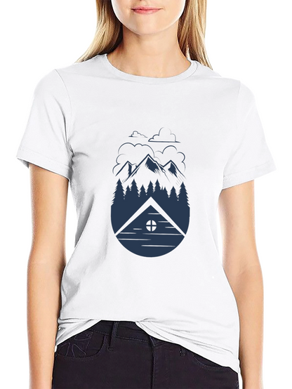 Camiseta Negra Hombre - Diseño Montaña y Cabaña
