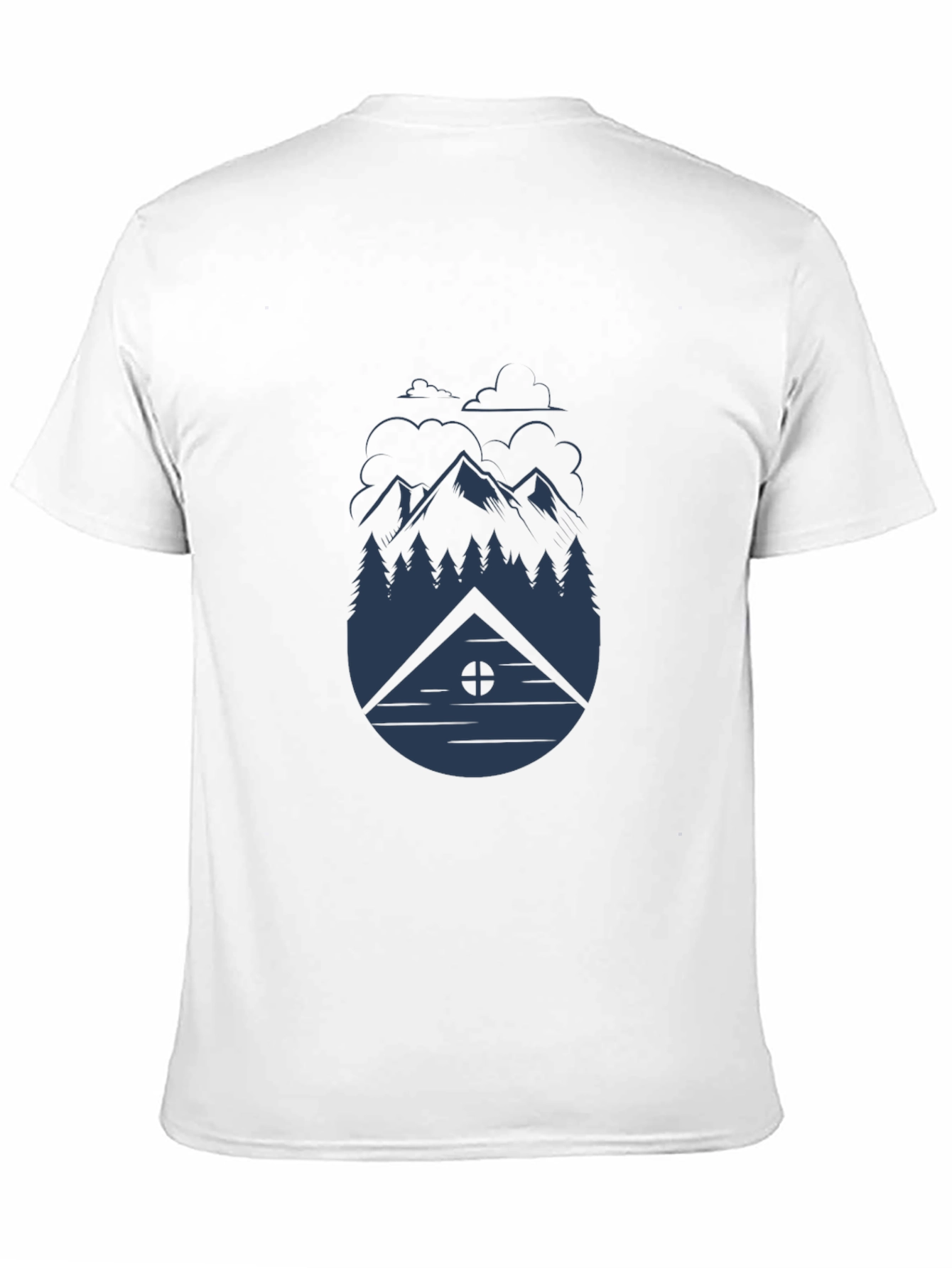 Camiseta Negra Hombre - Diseño Montaña y Cabaña