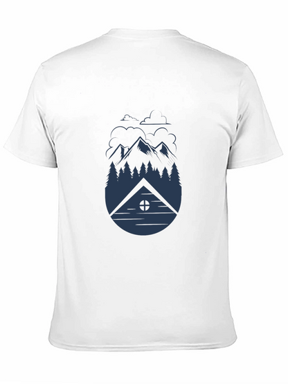 Camiseta Negra Hombre - Diseño Montaña y Cabaña
