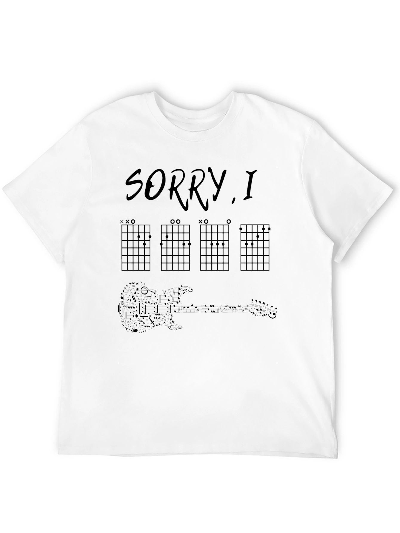 Camiseta Negra Guitarra y Acordes Musicales