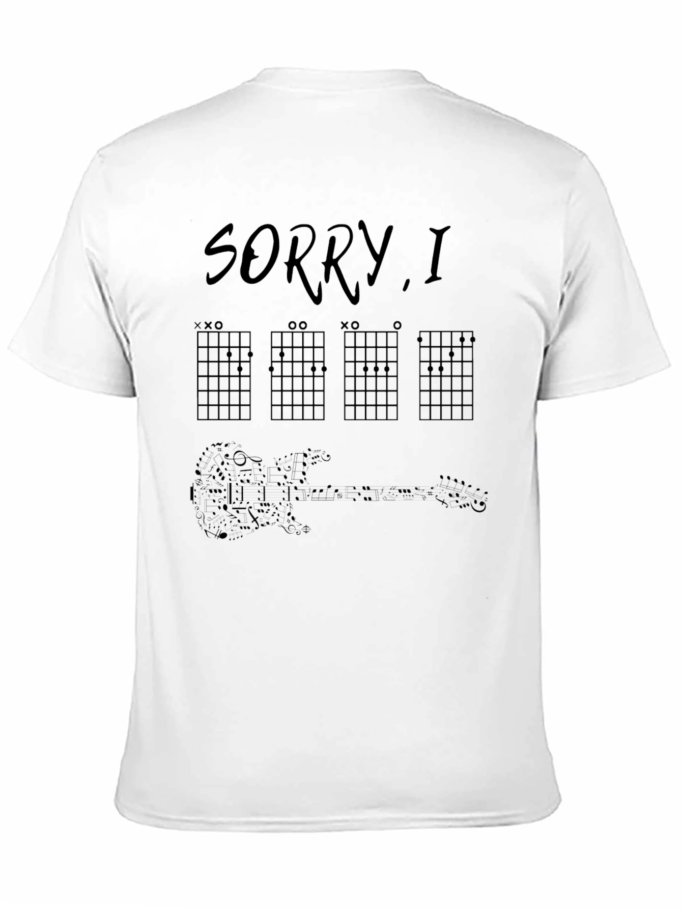 Camiseta Negra Guitarra y Acordes Musicales