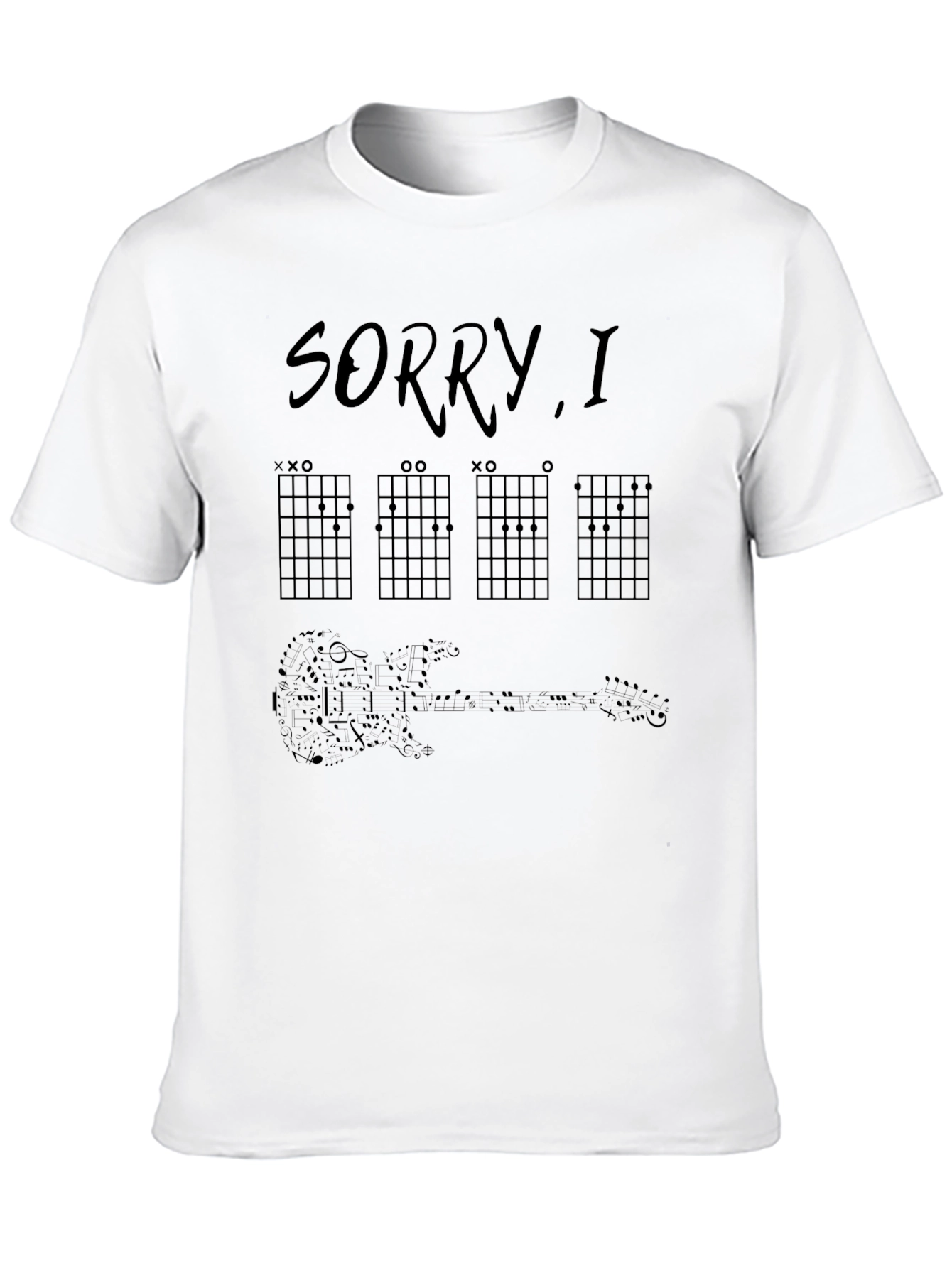 Camiseta Negra Guitarra y Acordes Musicales