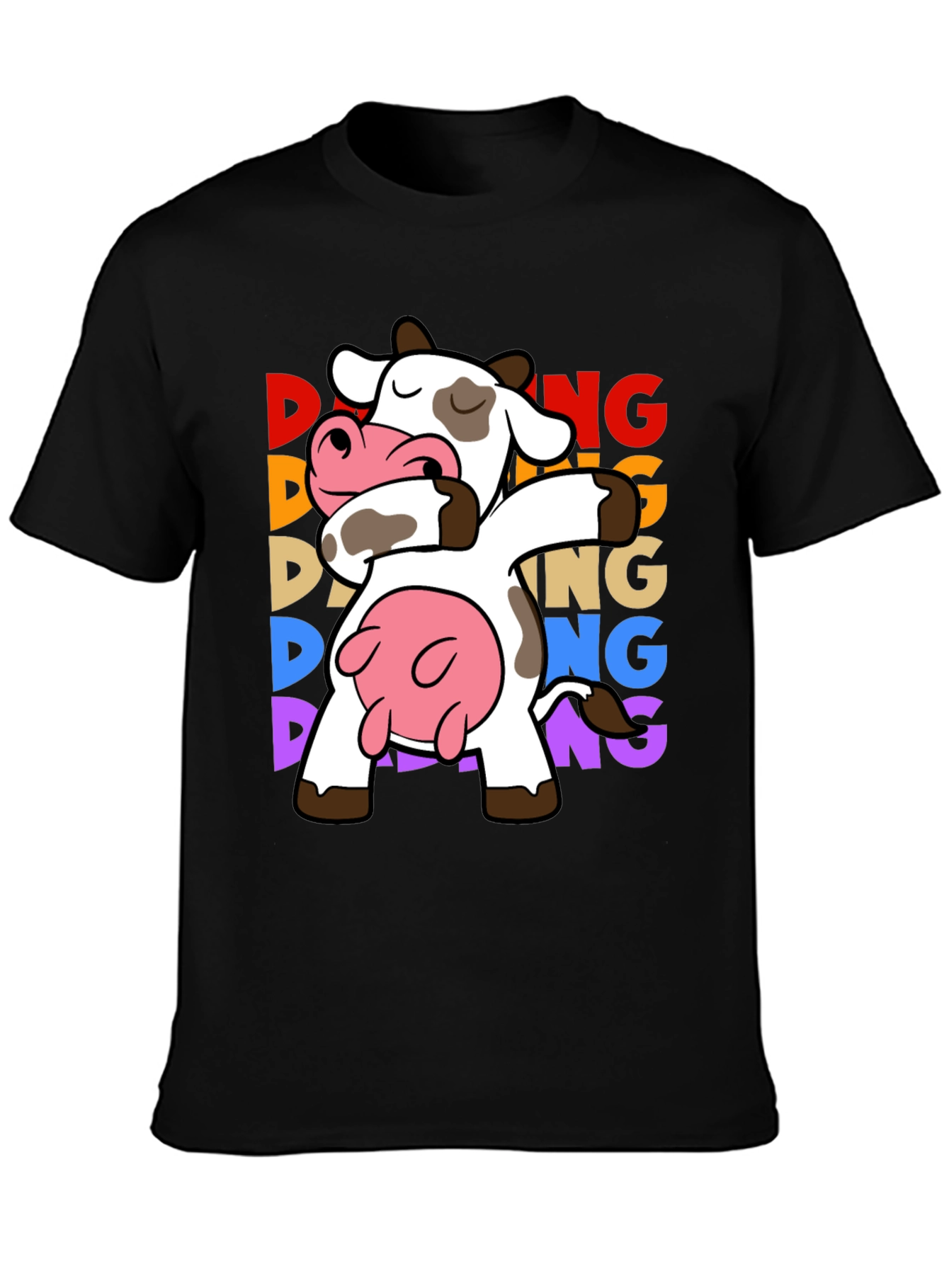 Camiseta Negra con Diseño de Vaca Dabbing