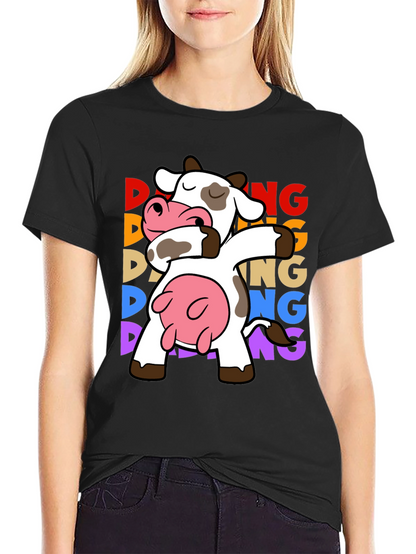 Camiseta Negra con Diseño de Vaca Dabbing