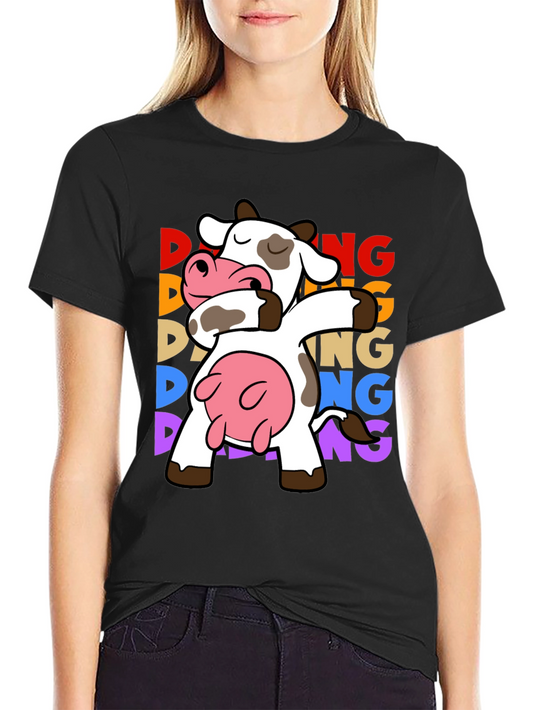 Camiseta Negra con Diseño de Vaca Dabbing