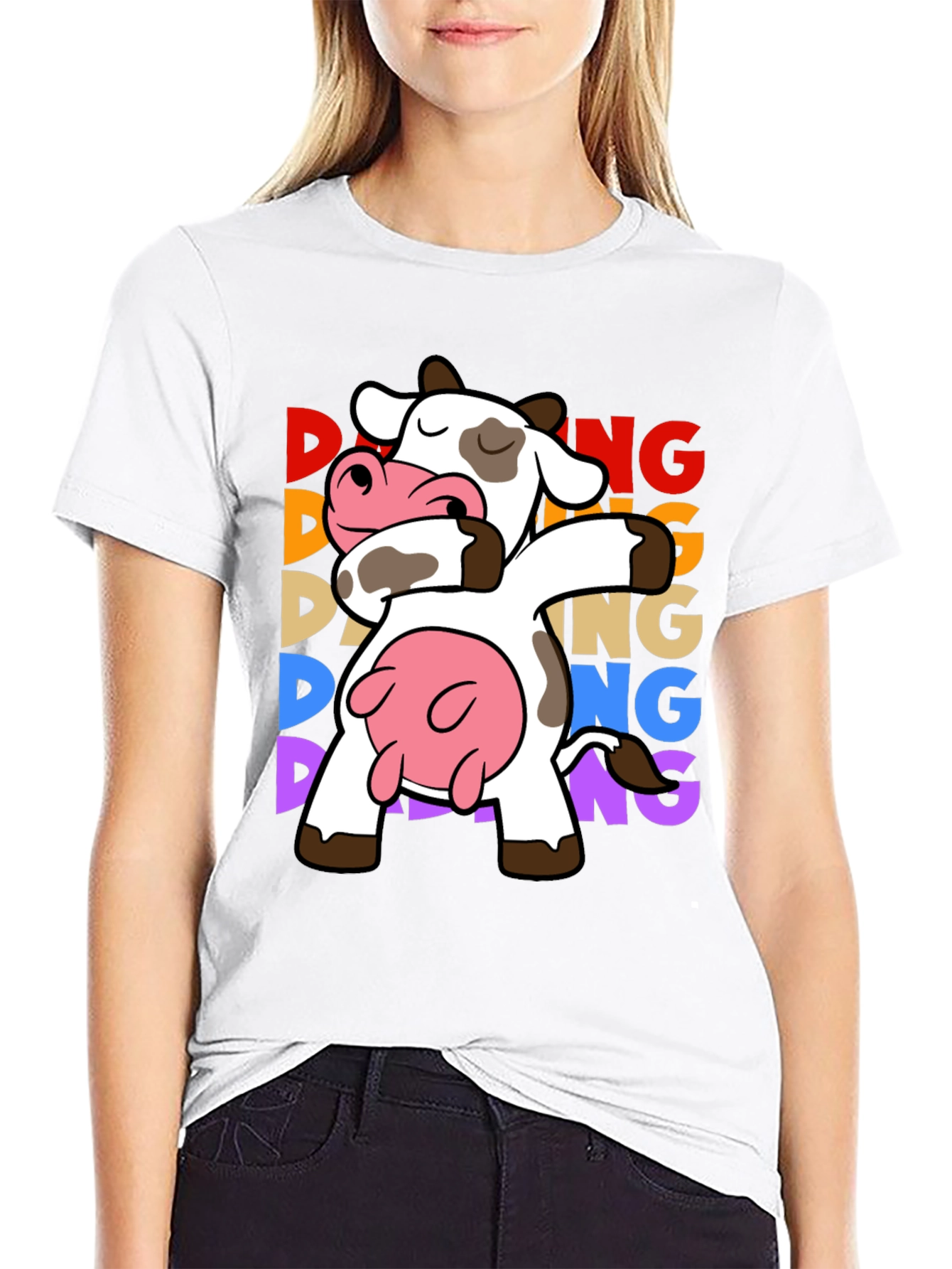 Camiseta Negra con Diseño de Vaca Dabbing